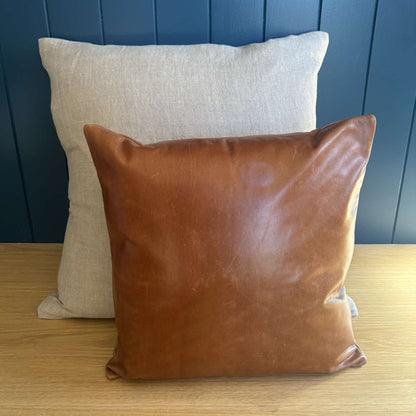 Tan Leather/Linen Cushion